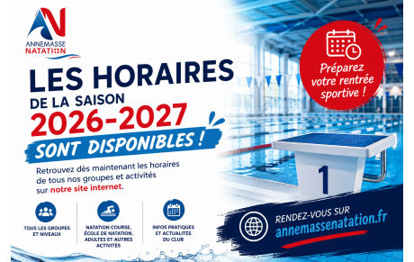 Les horaires de la saison 2026-2027 sont disponibles !